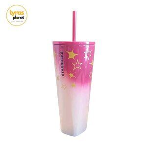 Starbucks Christmas Holiday 2024 Pink & Gold Stars Stainless-Steel Venti Tumbler